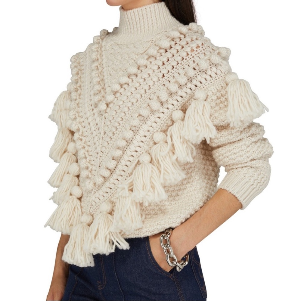 Zimmermann Cream Sweatshirt with Ruffles and Mock Turtleneck